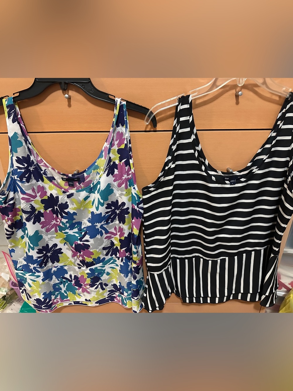GAP Women's Floral Multicolor Tank & Black White Striped Tank Duo Bundle